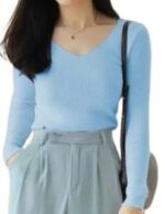 Casual Full Sleeve V Neck Ribbed Top for Girls – Comfortable Lycra Knitted Top - Image 8