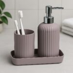 LAGET® Bathroom Accessories Set for Utility and Toothbrush Holder with Vanity Tray for Bathroom Decor | Handwash Liquid Soap Dispenser Pump for Bathroom, Kitchen, Wash Basin, Sink (Grey)
