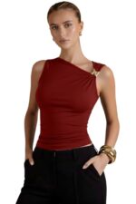 Solid Sleeveless Asymmetrical Tops for Women Embellished Top for Women || Crop Top Western Stylish - Image 3