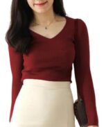 Casual Full Sleeve V Neck Ribbed Top for Girls – Comfortable Lycra Knitted Top - Image 7