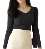 Casual Full Sleeve V Neck Ribbed Top for Girls – Comfortable Lycra Knitted Top - Image 5