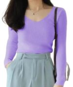 Casual Full Sleeve V Neck Ribbed Top for Girls – Comfortable Lycra Knitted Top - Image 6