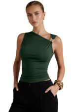 Solid Sleeveless Asymmetrical Tops for Women Embellished Top for Women || Crop Top Western Stylish - Image 4