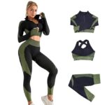 Stylish 3pc Track Suit Gym Wear for Women Workout Set with Butt Lift High Waist Stretchable Leggings, Zipper Crop Top and Cross Strap Sports Bra, Yoga Outfit Co Ord Sets