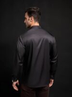 IndoPrimo Men's Satin Shirt with Spread Collar Neck Line Solid Pattern Full Sleeves Regular Fit Western Style and Standard Length - Image 4