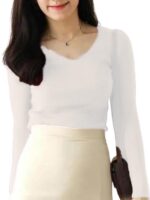 Casual Full Sleeve V Neck Ribbed Top for Girls – Comfortable Lycra Knitted Top - Image 4