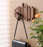 XSOURCE Foldable Multi-Hook Hanger for Coats, Bags, Hats, Towels Modern Teak Wooden Wall Mounted Hook Rack Stylish Space-Saving Organizer for Entryway, Bedroom, Bathroom, Office (4 Hook) - Image 4