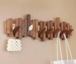 XSOURCE Foldable Multi-Hook Hanger for Coats, Bags, Hats, Towels Modern Teak Wooden Wall Mounted Hook Rack Stylish Space-Saving Organizer for Entryway, Bedroom, Bathroom, Office (4 Hook) - Image 3
