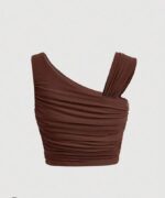 Women’s One Shoulder Ruched Crop Top | Trendy Sleeveless Stretchy Blouse - Image 2