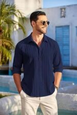 DEELMO Combo of Men's Casual Button Down Shirts Long Sleeve Linen Shirt Fashion Textured Summer Shirts Pack of 2 - Image 4
