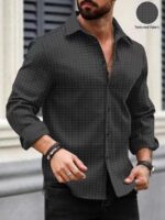 DEELMO Men's Regular Fit Button Down Dress Shirts Textured Long Sleeve Casual Hawaiian Shirt - Image 11