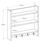 Modern Kitchen Wall Shelf with Hooks, 3-Tier White and Beech Wood Storage Rack, 55 x 50 cm, Utensil Organizer with Spice Jar Display (white- beech) - Image 2
