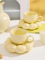 Ceramic Sunflower Bloom Cup and Saucer Set Microwave Safe Coffee Mug for Home and Kitchen Dining - 350ml Capacity (Pink) - Image 9