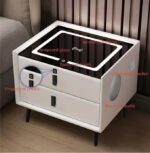 Smart Bedside Table with Fingerprint Lock – LED Light Nightstand with USB Ports, OTIMO Wireless Charging, 2 Drawers, OGEO Dual Speakers Bedroom Cabinet (White) - Image 2