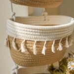 Hanging Storage Baskets with Tassels, 3-Tier Cotton Rope Organizer, Natural and White, Wall Mounted - Image 3