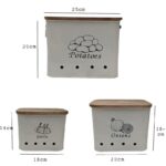 THE DECOR HOME'S Potato,Onion,Garlic Containers Kitchen Storage(Set of 3) (White/Lid), Wood;Metal - Image 2