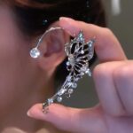 Butterfly Ear Cuff Earrings for Women Vintage Non Piercing Ear cuffs 2PCS Rhinestone Butterfly Ear Jewelry for Women, Long6.5CM/2.5IN wide4CM/1.6IN, Metal, No Gemstone - Image 3