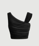 Women’s One Shoulder Ruched Crop Top | Trendy Sleeveless Stretchy Blouse - Image 7