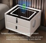 Smart Bedside Table with Fingerprint Lock – LED Light Nightstand with USB Ports, OTIMO Wireless Charging, 2 Drawers, OGEO Dual Speakers Bedroom Cabinet (White) - Image 4