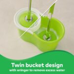 Scotch-Brite Twin Bucket Spin Mop with Easy Wring & Rinse System, 360° Adjustable Handle, High Absorbency Microfiber for Deep Cleaning on All Floor Types, 1 Extra Refill (Green) - Image 8