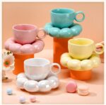 Ceramic Sunflower Bloom Cup and Saucer Set Microwave Safe Coffee Mug for Home and Kitchen Dining - 350ml Capacity (Pink) - Image 3