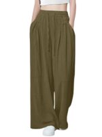 GRECIILOOKS High Waist Polycotton Trousers for Women – Flared Parachute Pants with Side Pockets | Casual Travel Cargo Pants (Available in Plus Size and Value Pack) - Image 17