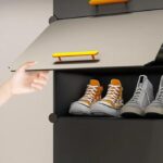 Stylish Multi-Layer Shoe Rack with Dustproof Doors and Side Hooks | 6 Door-12 Shelf Space-Saving Shoe Organizer Cabinet for Home & Office | Modular Shoe Rack, DIY (Grey&Orenge, 6-DOOR) - Image 3