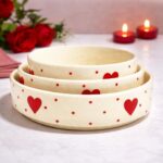 Ceramic Salad Bowl-Snacks Ceramic Plates - Set of 3 (5.5 inch, 6.5 inch, 7.5 inch), Pure Love Red Heart Flat Stackable Serving Bowls | Valentine Gifts for him/her | Best for Gifting - Image 3