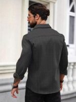 DEELMO Men's Regular Fit Button Down Dress Shirts Textured Long Sleeve Casual Hawaiian Shirt - Image 9