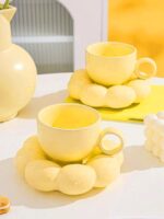 Ceramic Sunflower Bloom Cup and Saucer Set Microwave Safe Coffee Mug for Home and Kitchen Dining - 350ml Capacity (Pink) - Image 11