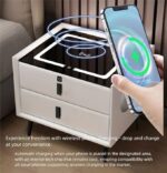 Smart Bedside Table with Fingerprint Lock – LED Light Nightstand with USB Ports, OTIMO Wireless Charging, 2 Drawers, OGEO Dual Speakers Bedroom Cabinet (White) - Image 3