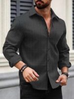 DEELMO Men's Regular Fit Button Down Dress Shirts Textured Long Sleeve Casual Hawaiian Shirt - Image 8