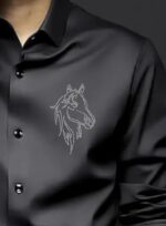 IndoPrimo Men's Satin Shirt with Spread Collar Neck Line Solid Pattern Full Sleeves Regular Fit Western Style and Standard Length - Image 3