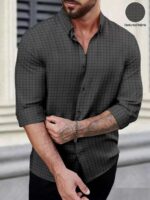 DEELMO Men's Regular Fit Button Down Dress Shirts Textured Long Sleeve Casual Hawaiian Shirt - Image 10