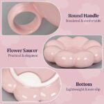 Ceramic Sunflower Bloom Cup and Saucer Set Microwave Safe Coffee Mug for Home and Kitchen Dining - 350ml Capacity (Pink) - Image 7