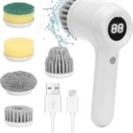 5 In 1 Electric Cleaning Magic Brush Multifunctional Spin Cleaner Brush With 5 Brush Heads and Charging Cord For Multi Use Kitchen Tiles Carpet Sink Basin Bathroom Dish Pots Wall Shoe Car Surfaces (1)