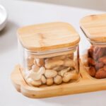 Nestasia Set of 3 Borosilicate Glass Snack Jars with Wooden Tray | Stylish Storage Jars with Bamboo Lids for Masala, Dry Fruits, Nuts, and Snacks | Ideal for Home, Kitchen and Gifting - Image 2
