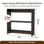 Modern Kitchen Wall Shelf with Hooks, 3-Tier White and Beech Wood Storage Rack, 55 x 50 cm, Utensil Organizer with Spice Jar Display (white- beech) - Image 8
