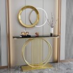 Luxury Console Table 75x30x70cm with Marble Top - Modern Entryway Hallway Narrow Side Table - Gold Metal Frame Entry Furniture for Living Room, Corridor & Home Decor (Gold + Black) - Image 3