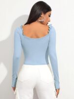 Shasmi Women's & Girl's Polyester Slim Fit Full Sleeve, Sweat Hear Neck, Frill Trim Ruched Crop Top - Image 2