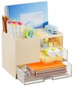 Shuttle Art Desk Organizer with 3 Drawers | 3-Tier Storage Box with 5 Compartments for Stationery, Office Supplies, Study Table & Craft Materials | Pen Pencil Holder for Home & Office (White) - Image 12