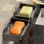 Self-Adhseive Bathroom Soap Holder with Drainage Tray Wall Mounted Soap Sponge Holder Organizer Accessories (Black, Pack of 2),Plastic - Image 8