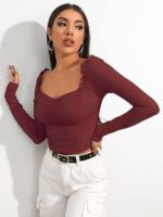 Shasmi Women's & Girl's Polyester Slim Fit Full Sleeve, Sweat Hear Neck, Frill Trim Ruched Crop Top - Image 8