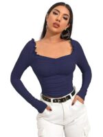 Shasmi Women's & Girl's Polyester Slim Fit Full Sleeve, Sweat Hear Neck, Frill Trim Ruched Crop Top - Image 19