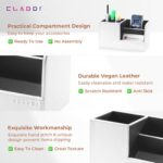 CLADD INTERNATIONAL Vegan Leather Compact Office Desk Organizer Multifunctional Storage with 3 Compartment | Stationery Supplies | Business Card | Remote | Makeup Accessories | Mobile | White - Image 3