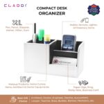 CLADD INTERNATIONAL Vegan Leather Compact Office Desk Organizer Multifunctional Storage with 3 Compartment | Stationery Supplies | Business Card | Remote | Makeup Accessories | Mobile | White - Image 4