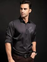 IndoPrimo Men's Satin Shirt with Spread Collar Neck Line Solid Pattern Full Sleeves Regular Fit Western Style and Standard Length - Image 2