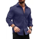DEELMO Men's Regular Fit Button Down Dress Shirts Textured Long Sleeve Casual Hawaiian Shirt - Image 15
