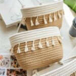 Hanging Storage Baskets with Tassels, 3-Tier Cotton Rope Organizer, Natural and White, Wall Mounted - Image 2