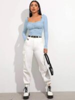 Shasmi Women's & Girl's Polyester Slim Fit Full Sleeve, Sweat Hear Neck, Frill Trim Ruched Crop Top - Image 5